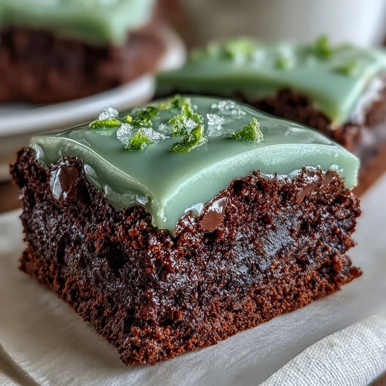Shamrock-shaped brownies topped with smooth green icing and colorful sprinkles—perfect for a lucky St. Patrick's Day dessert.