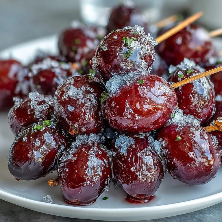 Juicy grapes on skewers with tangy lime sugar, frozen for a crisp, cooling snack.
