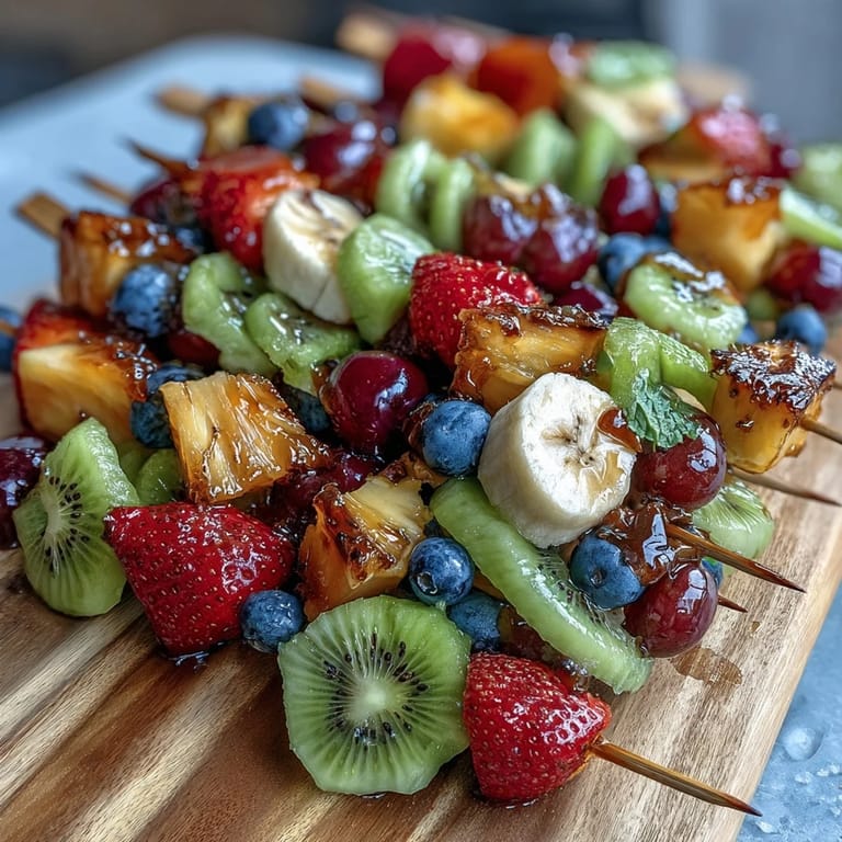 Colorful fruit skewers and creamy yogurt dip arranged in a playful bento box, ideal for healthy kid lunches.