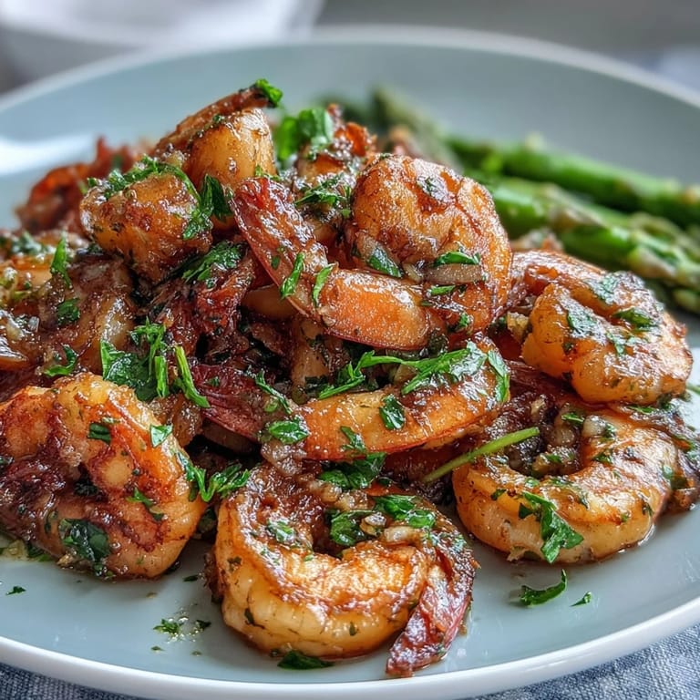 One-Pan Lemon Garlic Shrimp and Asparagus dish featuring tender shrimp, crisp asparagus, and bright lemon zest, roasted to perfection for a quick, healthy weeknight dinner.