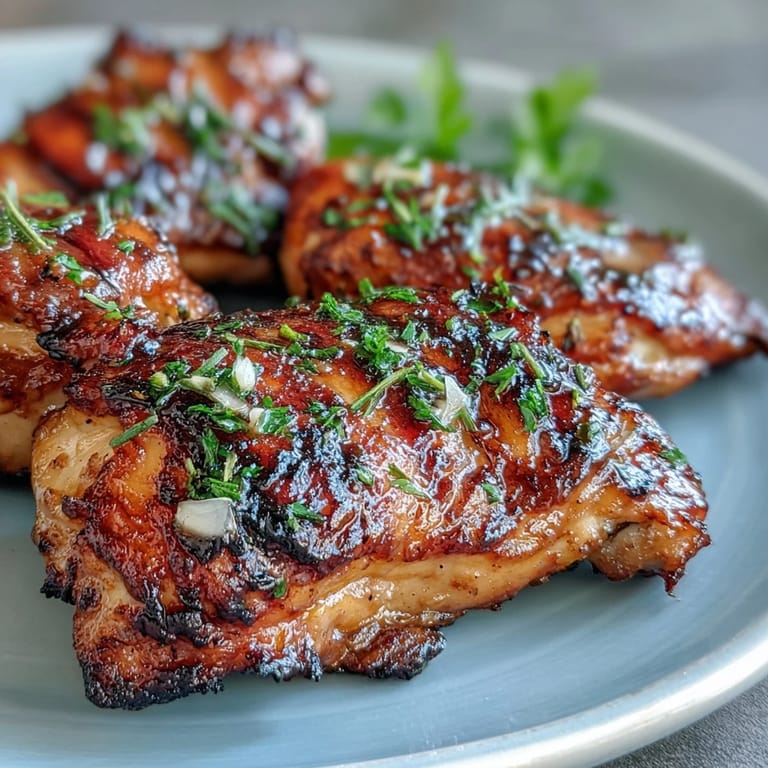 Juicy grilled chicken thighs coated in a sweet and savory honey garlic marinade, perfect for summer cookouts.
