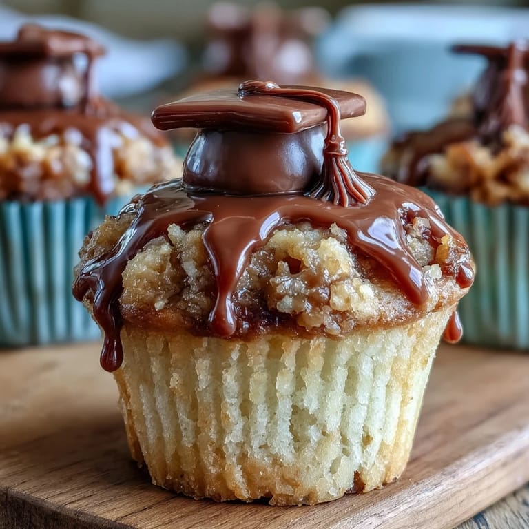 Adorable graduation-themed cupcakes with buttercream frosting and mini chocolate caps, ideal for school events.