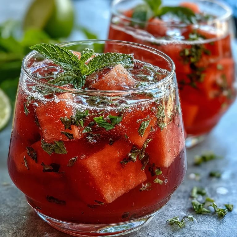Bright and bubbly watermelon mint spritz mocktail with citrus notes, garnished with fresh mint and lime for a festive look.