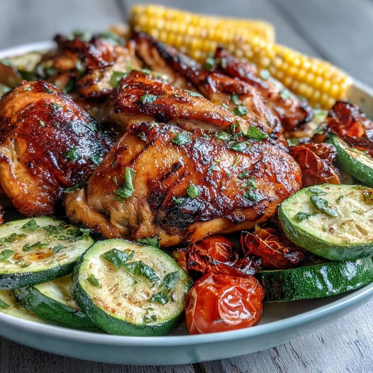Juicy chicken breasts and vibrant vegetables on a single sheet pan, drizzled with lemon-garlic marinade for a healthy dinner.  