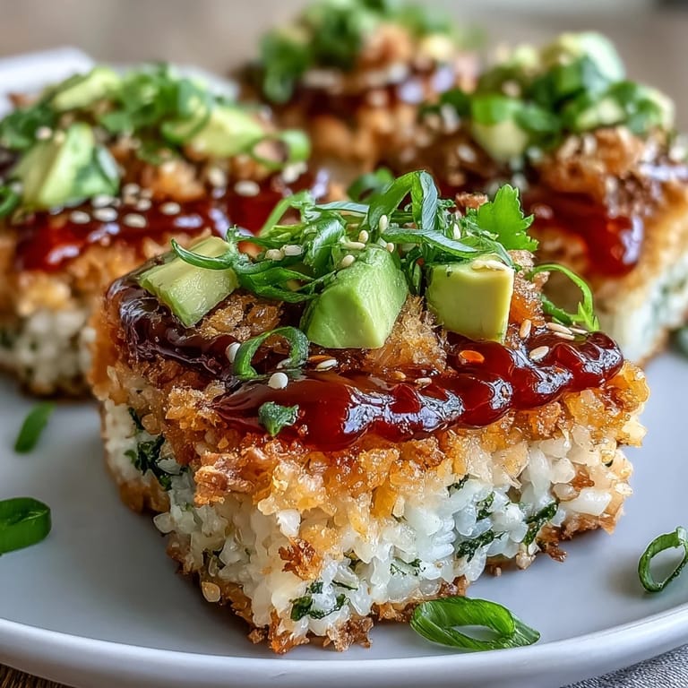 Vibrant Crispy Rice Salad with Avocado and Spicy Tuna, perfect for dinner.
