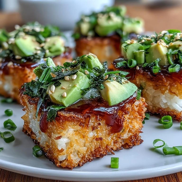 Enjoy this fresh Crispy Rice Salad with Avocado and Spicy Tuna, topped with seeds.