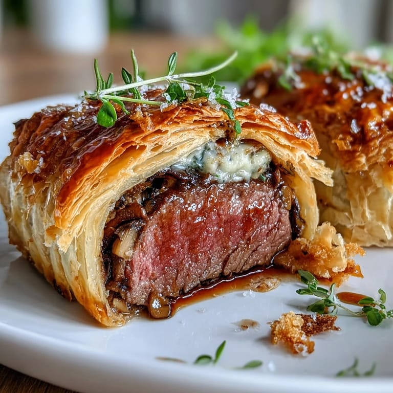 Elegant miniature beef wellington appetizer, perfectly baked for a special occasion.
