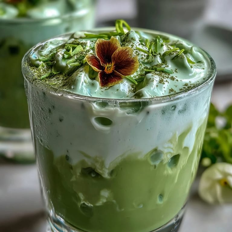 Enjoy this elegant Mother's Day iced matcha latte, swirled with sweet vanilla foam.