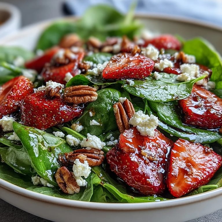 Easy Strawberry Spinach Spring Salad featuring seasonal berries and a tangy vinaigrette.