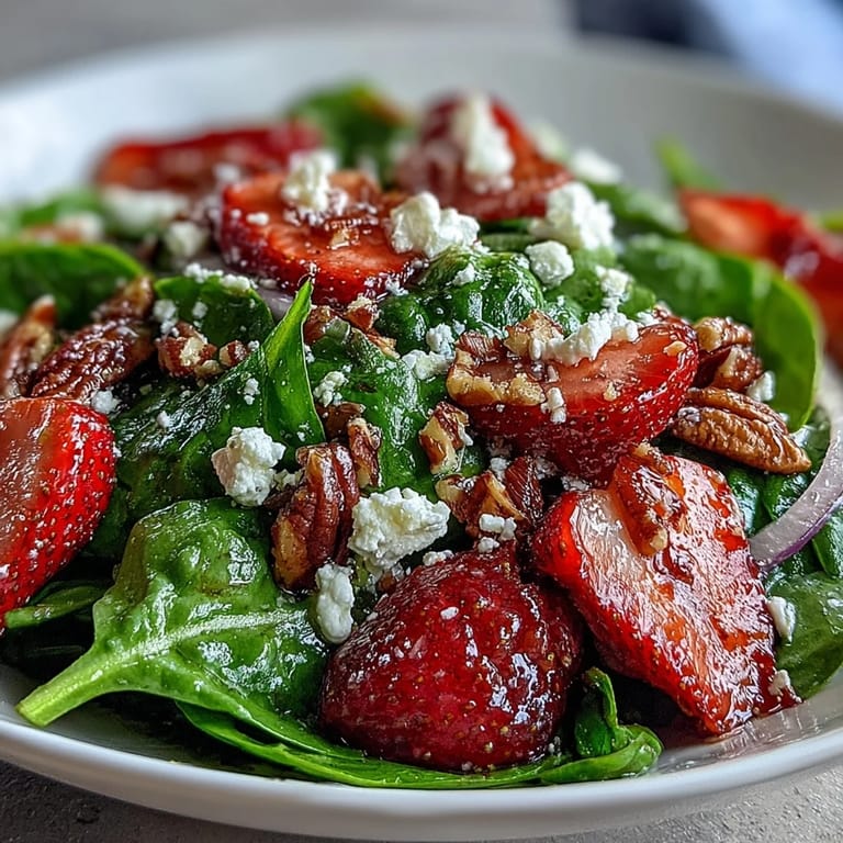 Garden-fresh Strawberry Spinach Spring Salad, bursting with juicy strawberries and toasted nuts.