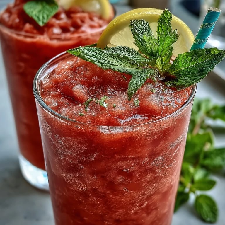 Enjoy this easy, no-sugar-added Frozen Watermelon Lemonade Slushie on a hot day.