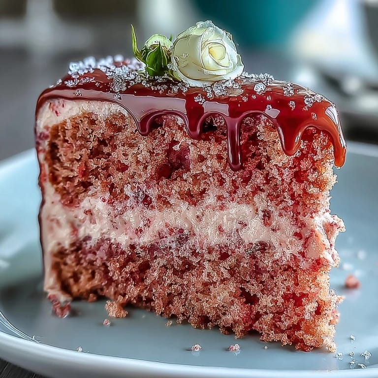 Pink velvet cake with rosé infusion and beautiful gold drip for parties.