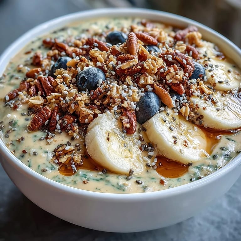 Vibrantly colored high fiber smoothie bowl, a wholesome breakfast brimming with seeds and banana.