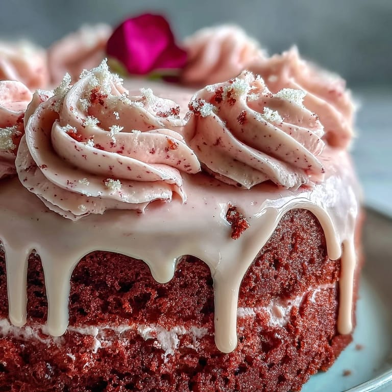 Delicate Bridal Shower Rosé Velvet Cake adorned with glossy edible gold.