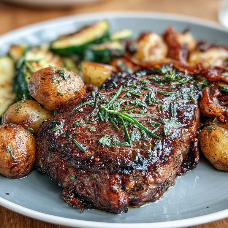 Golden-brown Father's Day Steak and Potato Sheet Pan Dinner, a flavorful easy weeknight meal.