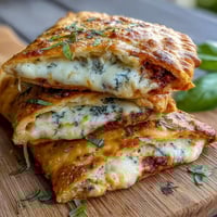 Golden-brown High Protein Pizza Hot Pockets rest on a rustic wooden board, showing melted low-fat mozzarella and rich red pizza sauce oozing from the soft, homemade dough.