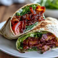 Gourmet BLT Wraps with Secret Sauce featuring crispy bacon, fresh lettuce, and marinated tomatoes in a tangy sauce, ready for a satisfying lunch.