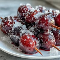 Frozen grape skewers coated in zesty lime sugar, perfect for a refreshing summer treat.