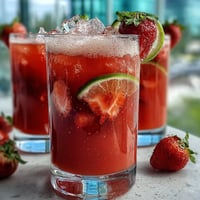 Pink lemonade party punch in a clear glass pitcher with ice, citrus slices, and fresh berries, perfect for spring celebrations.