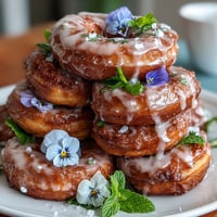 A whimsical tower of mini donuts adorned with edible flowers, perfect for baby showers and spring celebrations.