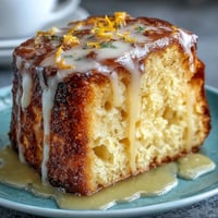 Moist lemon drizzle cake with tangy glaze and edible flowers, perfect for a festive Mothers Day dessert.