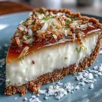 Close-up of a vibrant Coconut Lime Tart with a golden graham cracker crust.