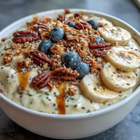 Creamy high fiber smoothie bowl topped with fresh fruit and crunchy granola awaits.